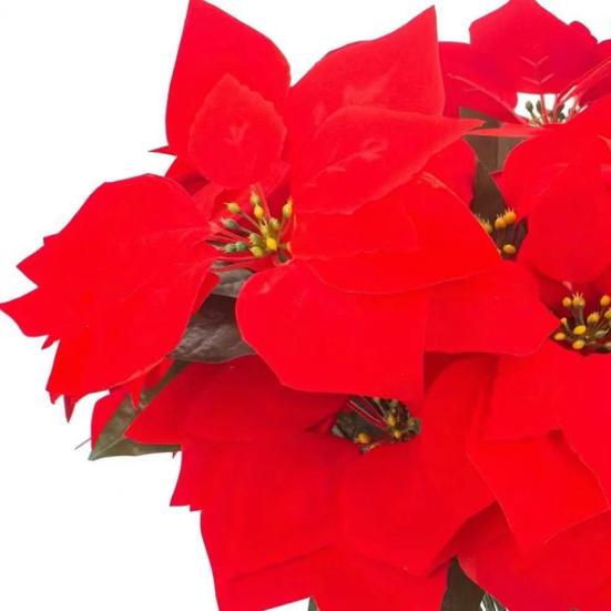 13 Inch Artificial Poinsettia Flower 5/7 Heads Red Fake Poinsettia Faux Silk Poinsettia Bouquet with Stem for New Year Floral Arrangement Home Decor