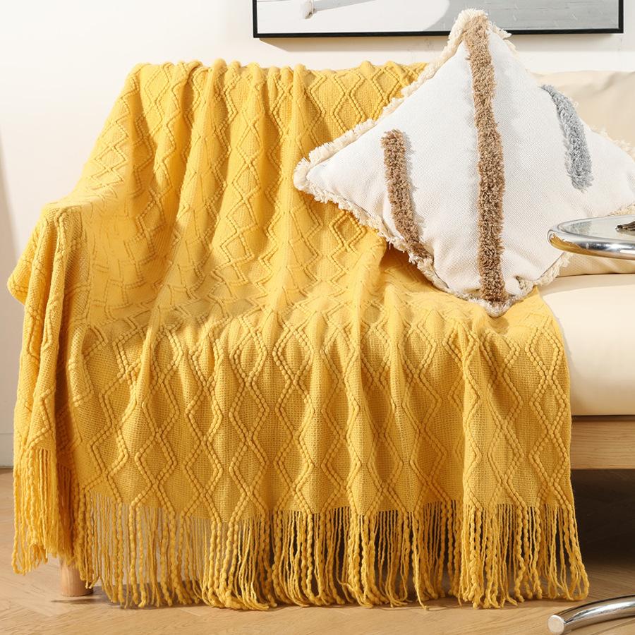 European-style autumn and winter blanket for nap, sample room bed tassel knitted blanket, thickened nap blanket for living room sofa and chair