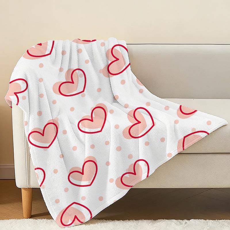 Love Heart Series Flannel Throw Blanket No Shedding, Soft & Cozy Multi-use Warm Blanket, Ideal for Sofa Naps, Home Decor, Perfect Valentine's Gift
