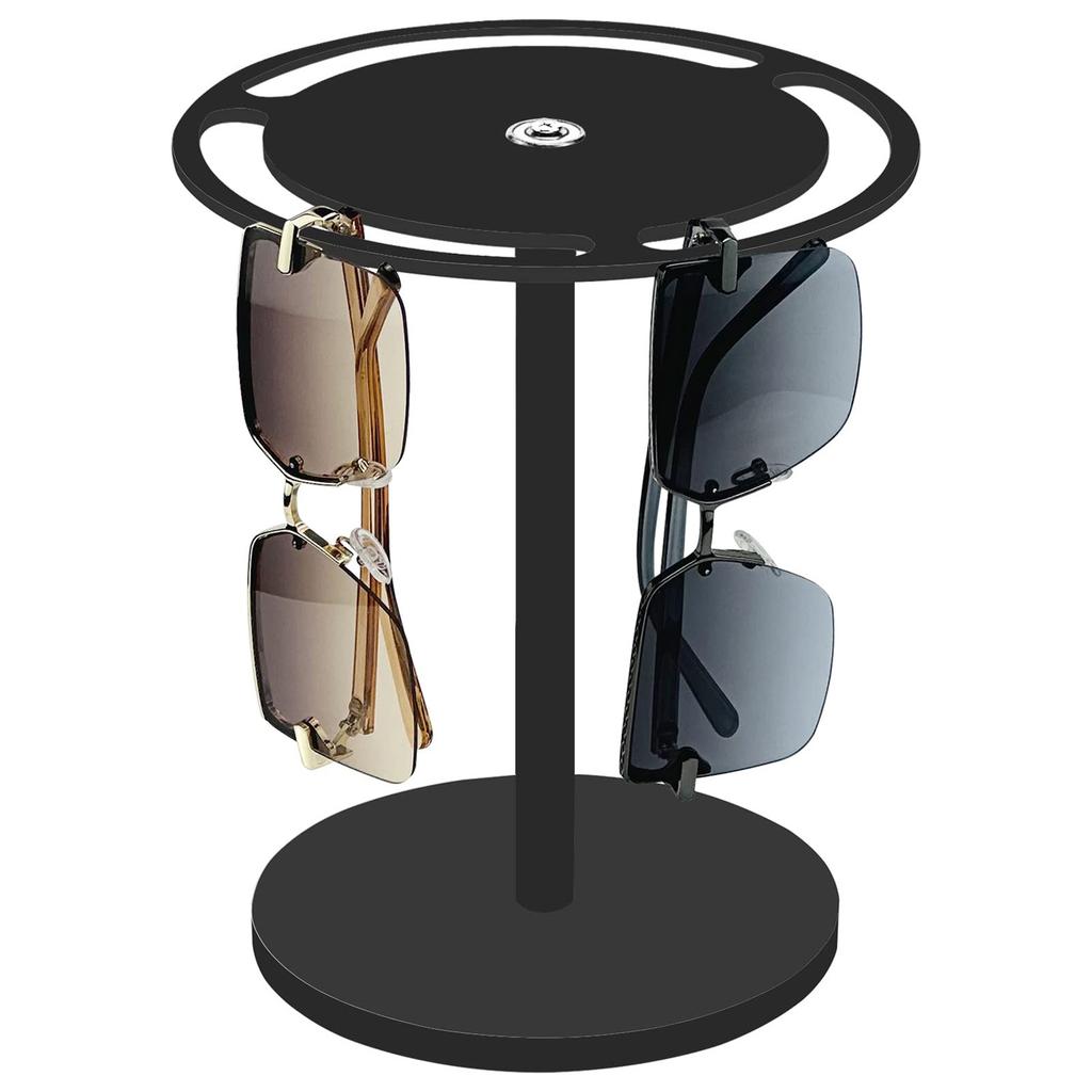 Pluokvzr Sunglasses Holder 360 Degree Rotating Sunglasses Stand Acrylic Eyeglasses Display Rack Black/Transparent Sunglasses Stan