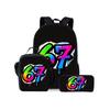 Cartoon Neuheit Seltsam Cool Zahl 6 7 3D Druck 3 Stück/Set Schüler Schultaschen Laptop Tagesrucksack Rucksack Brottasche Federmäppchen