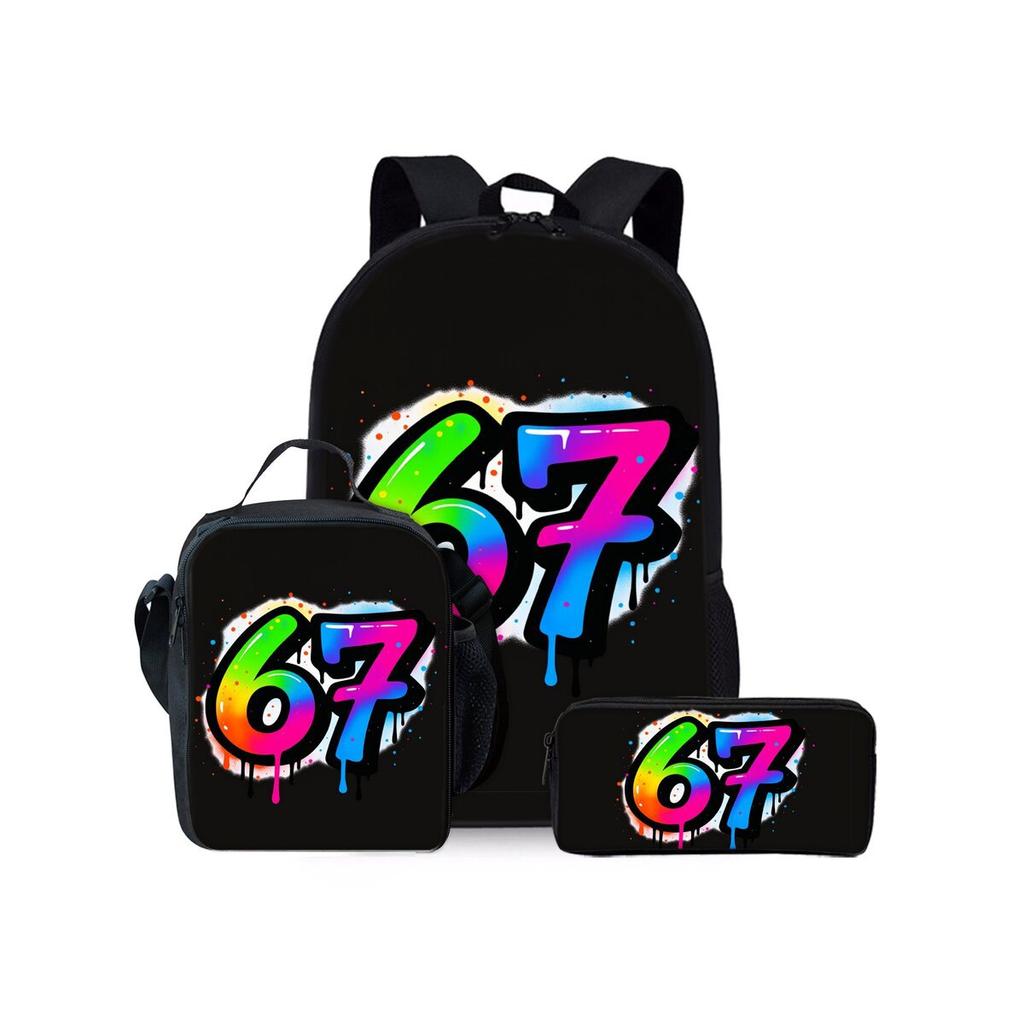 Cartoon Neuheit Seltsam Cool Zahl 6 7 3D Druck 3 Stück/Set Schüler Schultaschen Laptop Tagesrucksack Rucksack Brottasche Federmäppchen