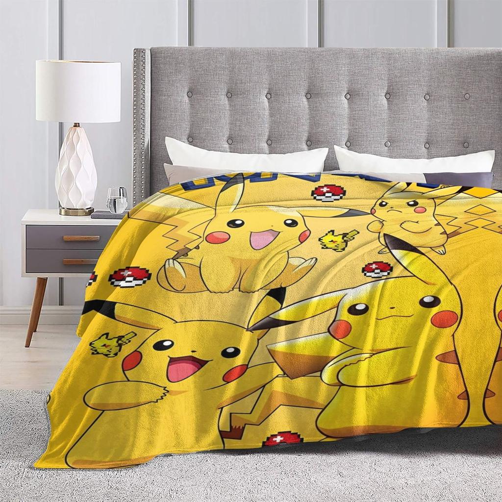Pokemoned Pikachu Cartoon Fleece Blankets Funny Throw Blankets for Bed Sofa Couch 200x150cm Bedspreads