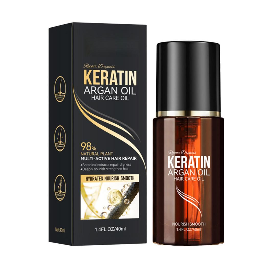 1Pc 40ml Keratin & Argan Oil Hair Care Serum – Plant Extracts for Split Ends, Smoothing, Restoring Shine