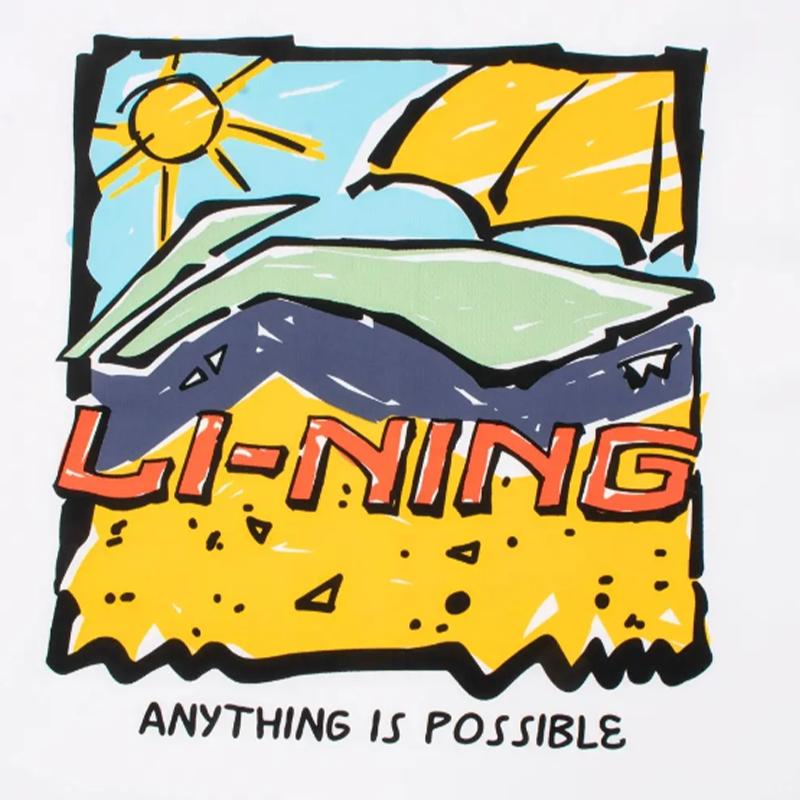 Li-Ning Fashionable Versatile Cartoon Print Short Sleeve T-Shirt Large Logo Quick-Dry Elastic Shorts Casual Sports Suit AHST543-1+YKSV197-2