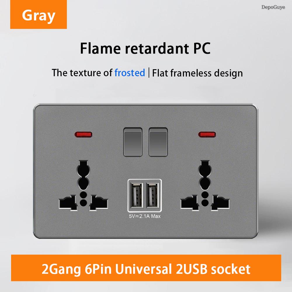 18W Type-C Plug Quick Charging Universal 5-pin Dual Power Socket,UK Standard 13A Wall Socket with DC 5V 3.1A Type-c USB Charger