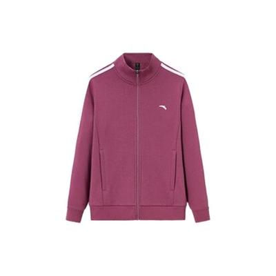 Anta Training Series Striped Logo Zip-Up Fleece Sweatshirt Women Sweatshirt Tree-Mushroom-Red 962347710-2