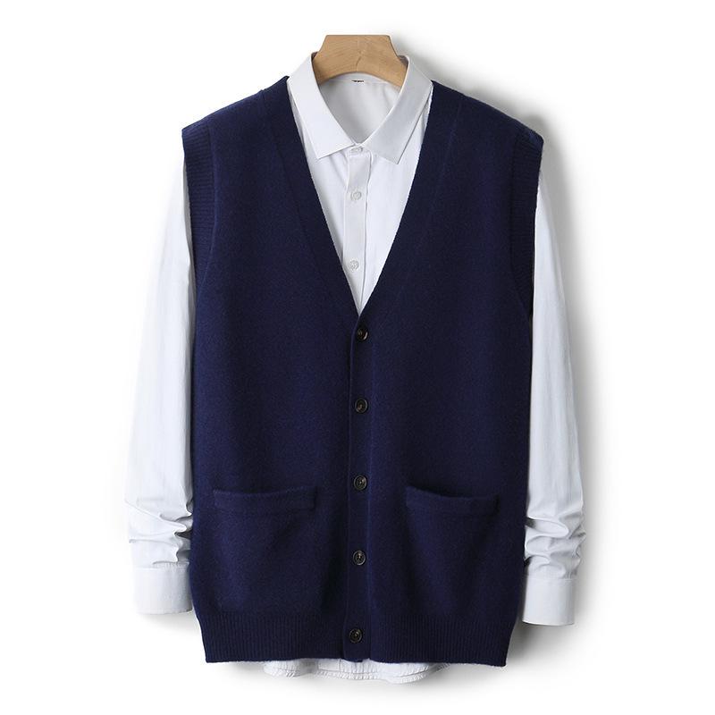 Men`s Wool V-Neck Cardigan: Knitted Sleeveless