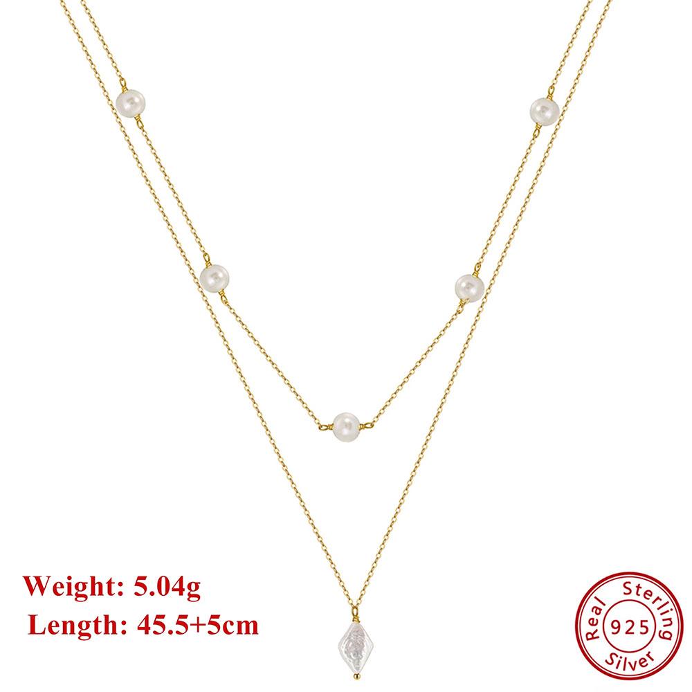 

EFFIE QUEEN 925 Sterling Silver Two Layered Y-Shape Chain Necklace With Natural Freshwater Pearl Strand Pendant Present BQN14