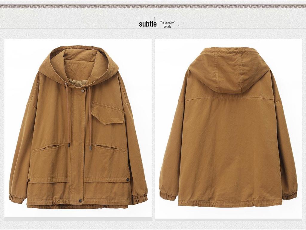 2024 Plus Size Hooded Trench Coat for Women - Loose Fit Spring & Autumn Workwear Jacket