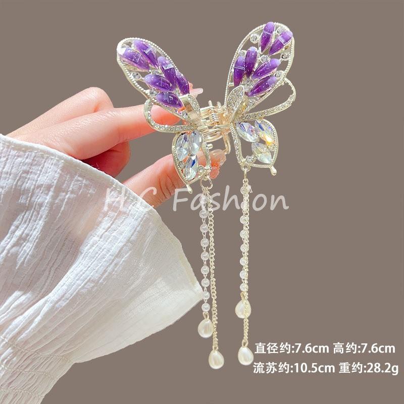 Fashion Lily of the Valley Flower Claw Clip Premium Pearl Butterfly Tassel Hair Clip Girls Elegant Hair Accessories