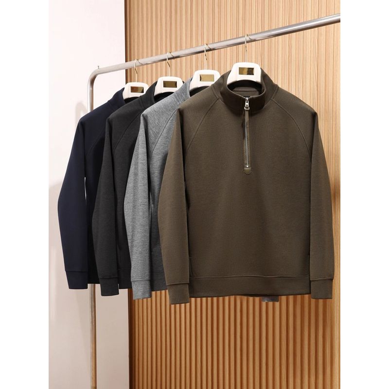 Merino Wool Tencel Lyocell American-Style Light Luxury Half-Zip Stand Collar Sweatshirt for Men, Spring and Autumn Foreign Trade Men's Casual Jacket
