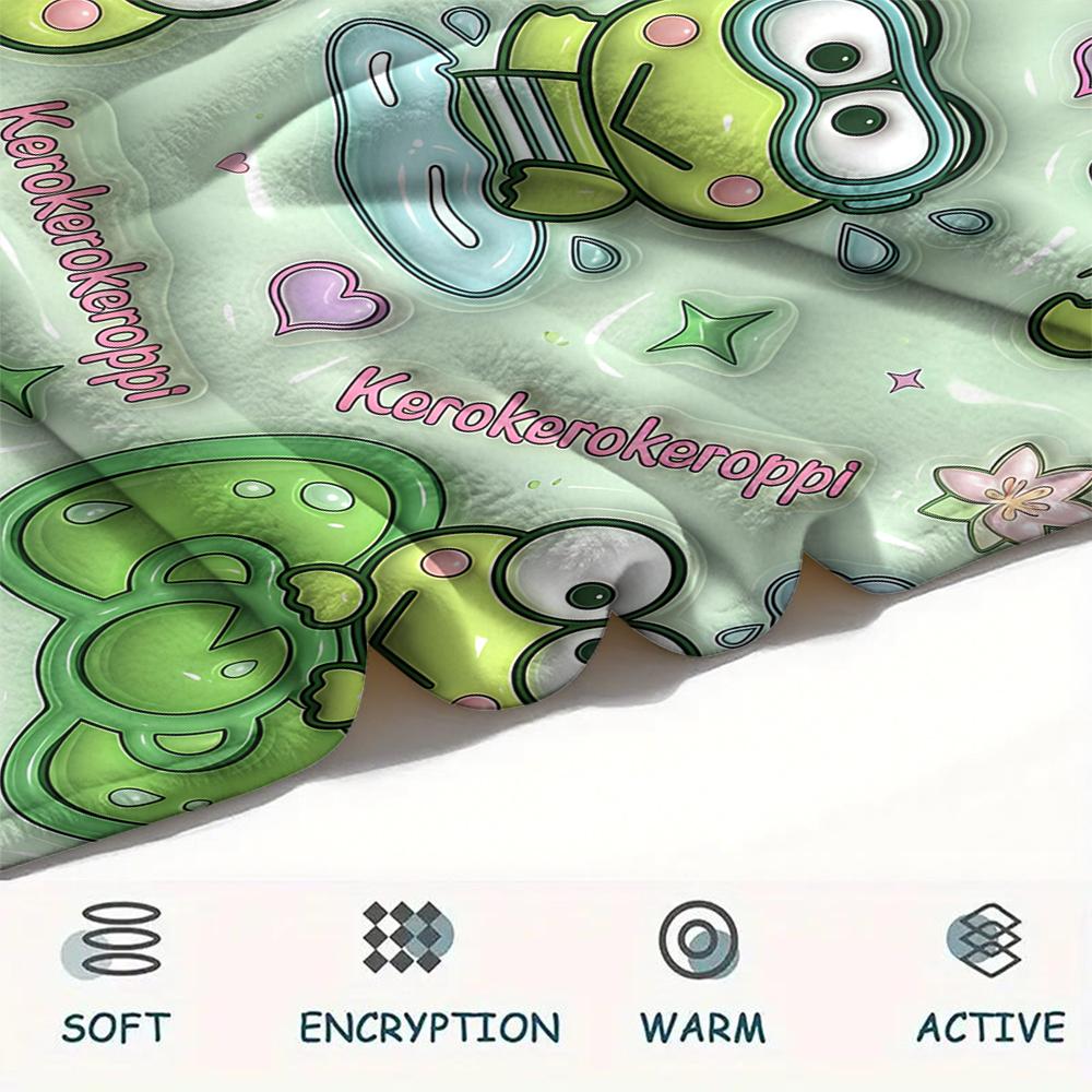 1PC Keroppi  Print Flannel Blanket, High Quality All Seasons, Home Decor, Warmth and Comfort, Perfect for Christmas Gifts