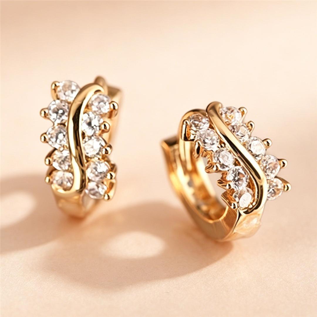 

Cute Female Small White Round Zircon Stone Hoop Earrings For Women Vintage Gold Color Wedding Jewelry