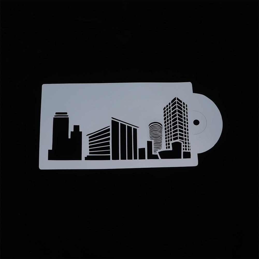 5Pcs Template Bakeware Plastic Cake Stencil Cake Decorating Tool Landmark Building Fondant Molds