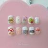 Short Sweet Cat Eye Press-On Nails Hand-Painted Cute Design DIY Nail Art Set Women Teens