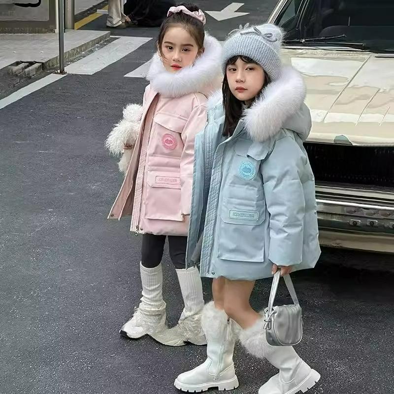Girls' Fur Collar Tooling, Mid-length Down Cotton Clothing, Children's Pajamas, Warm Jackets, Winter Jackets