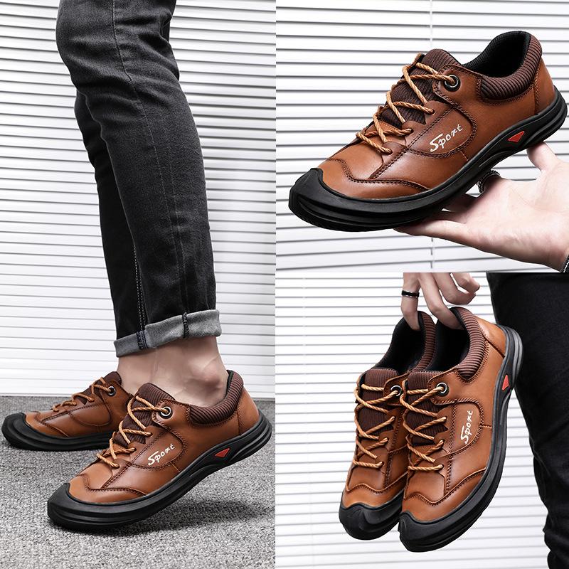 Autumn men's casual shoes first layer cowhide men's shoes genuine leather outdoor hiking shoes platform non-slip mountaineering shoes men's tide