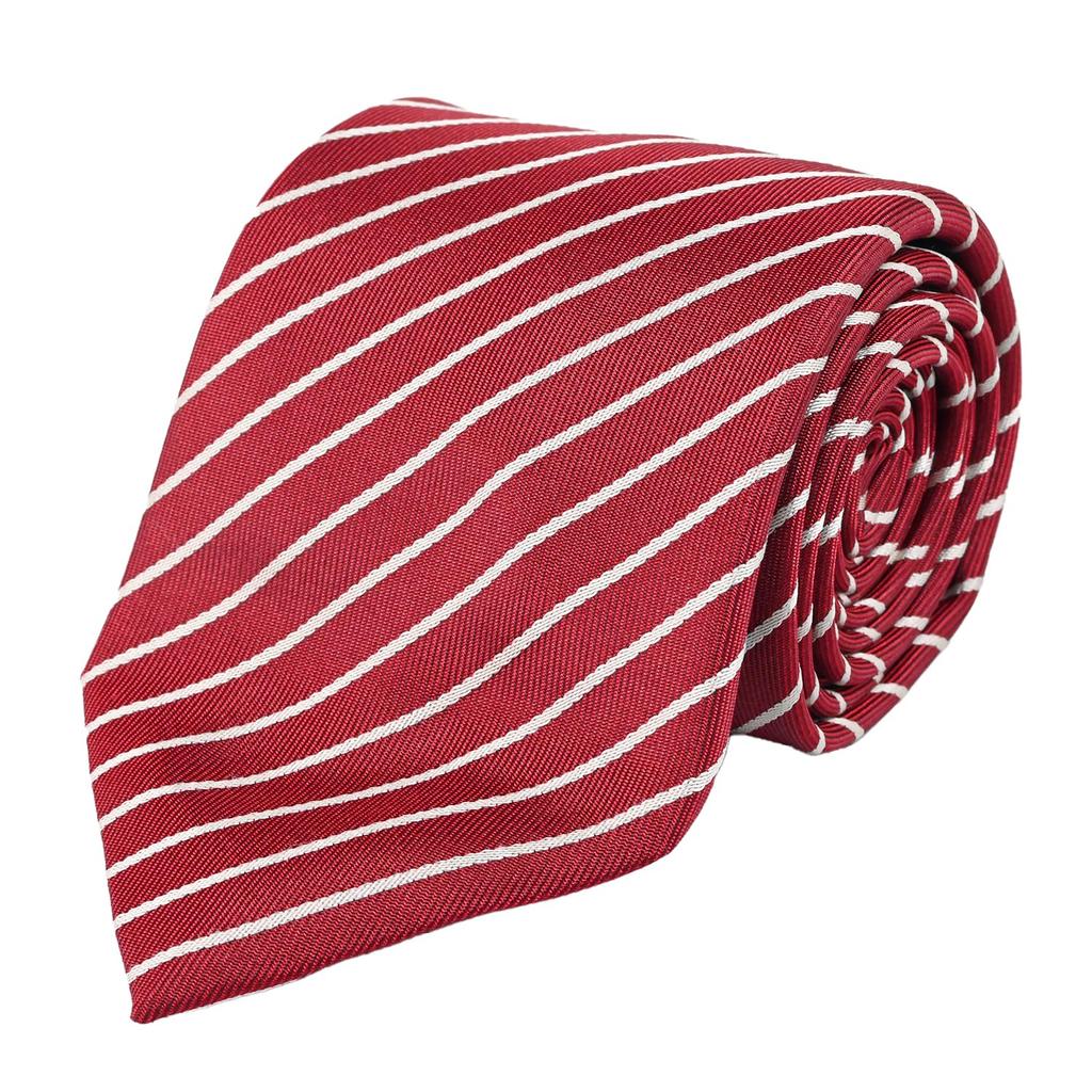 Emporio Armani Made in EM001346 TE13741 F5029 Men's Tie, 7.5cm Wide, 100% Silk, Striped, Bordeaux, Italy, [Used]