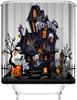 Halloween Shower Curtain Sets Haunted House Pumpkin Shower Curtains With 12 Hooks, Bathroom Decor Sets With Curtain And Rugs