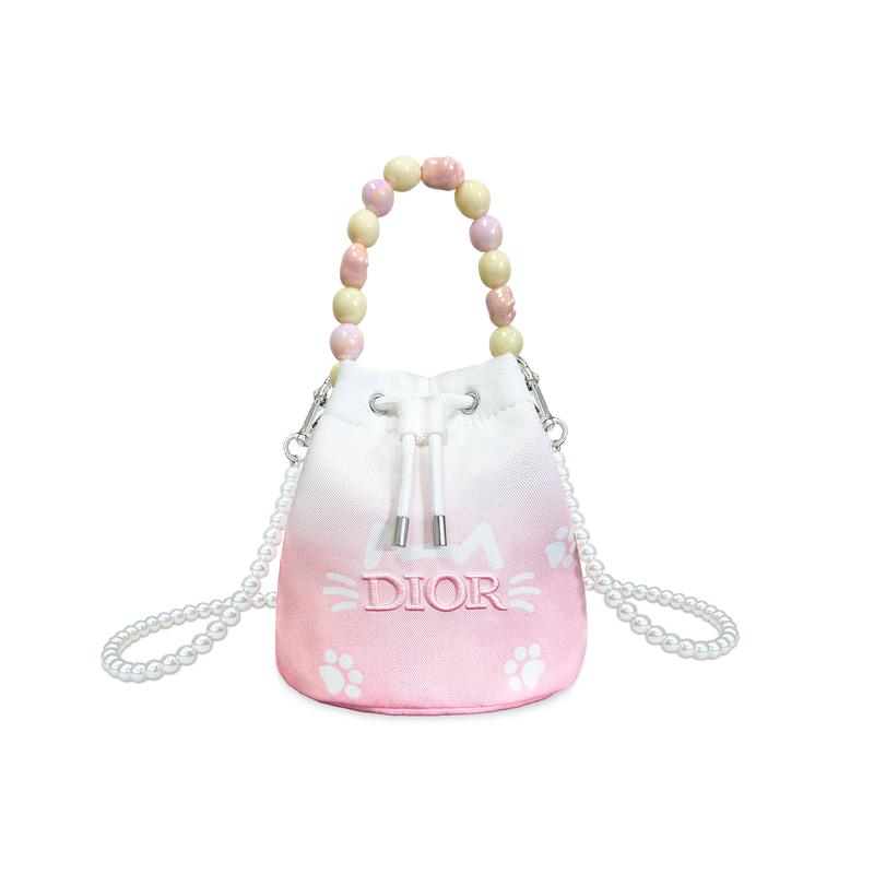 

DIOR [Customized Cosmetic Bag] Kitten Diary Dopamine Storage Bag Shoulder Bag Canvas Pink Single Layer 12*12*23