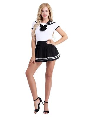 Womens Adult Diaper Lover School Girls Snap Crotch Romper Mini Pleated Skirt Clubwear Costume