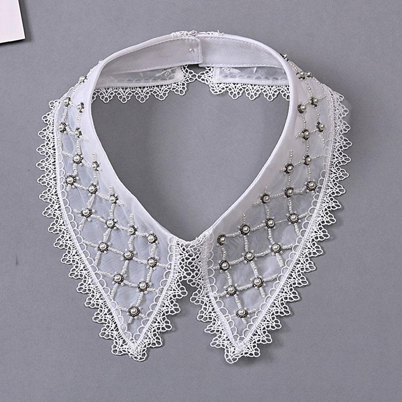 White Fake Collar Women Elegant Diamond Detachable Collars for Women False Shawl Shoulder Wrap Lapel False Collars Woman Tie