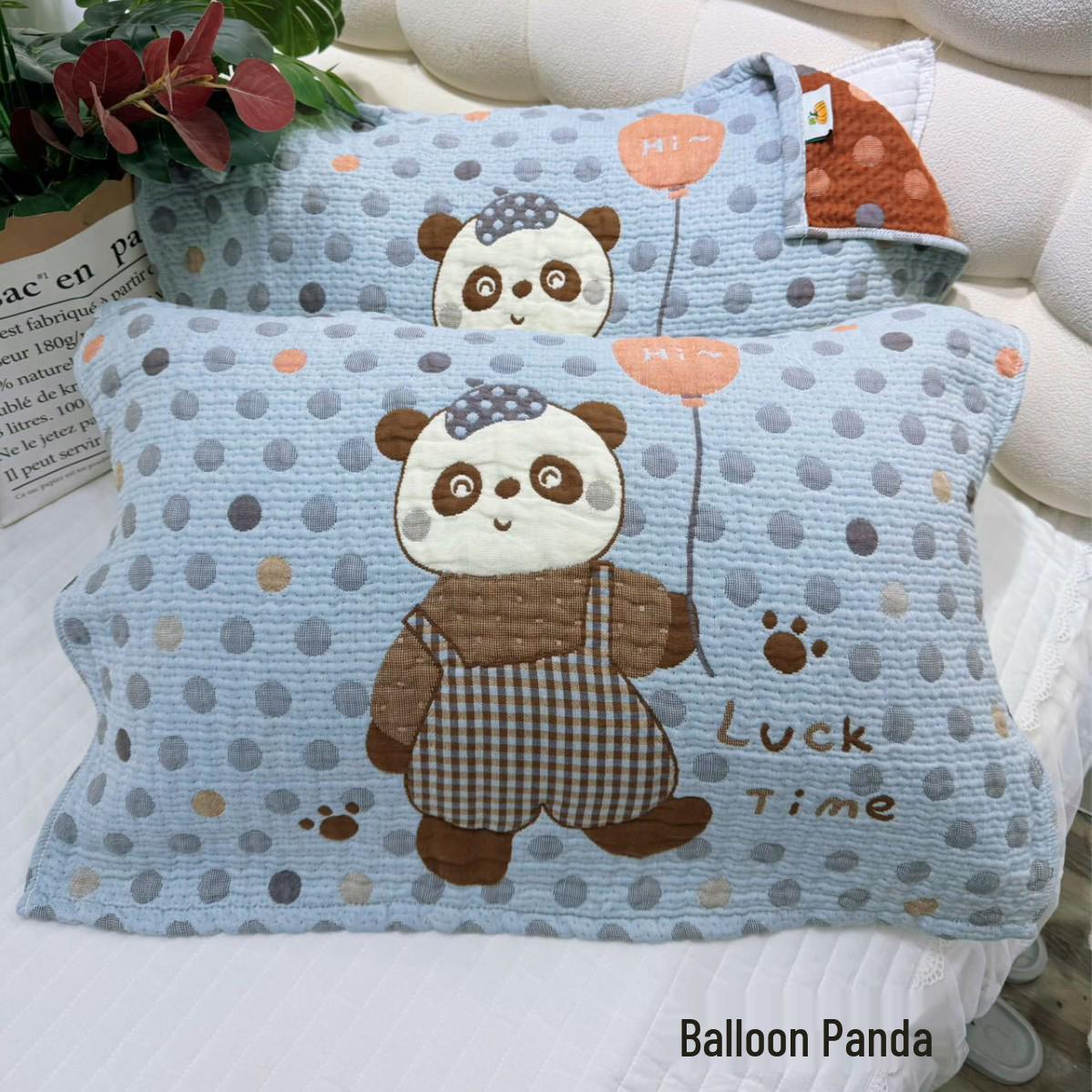 Комплект наволочек из дышащей хлопковой марли в корейском стиле - Впитывающие пот, с мультяшным дизайном для взрослых и студентов 78×52 cm