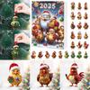 Adventní kalendář 2025 Kuře se Santa čepicemi 2D závěsná ozdoba Vánoční odpočítávací kalendář Ozdoba na vánoční stromek