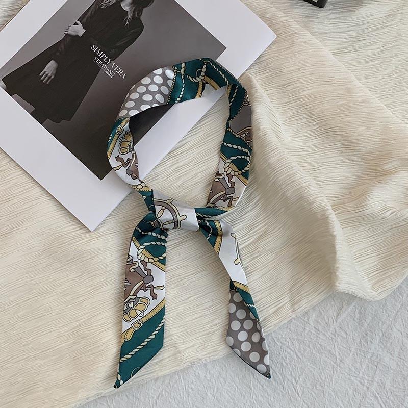Long silk scarf, new thin and narrow decorative scarf, multi-purpose headscarf, headband, hair tie, bag streamer, gift box strap.