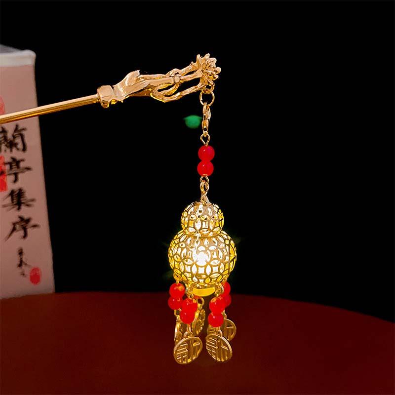 Chinese Rabbit Lantern Hair Pin Clips Hair Sticks LED Light Hair Accessories for Women Kids Retro Lotus Flower Tassel Headpieces