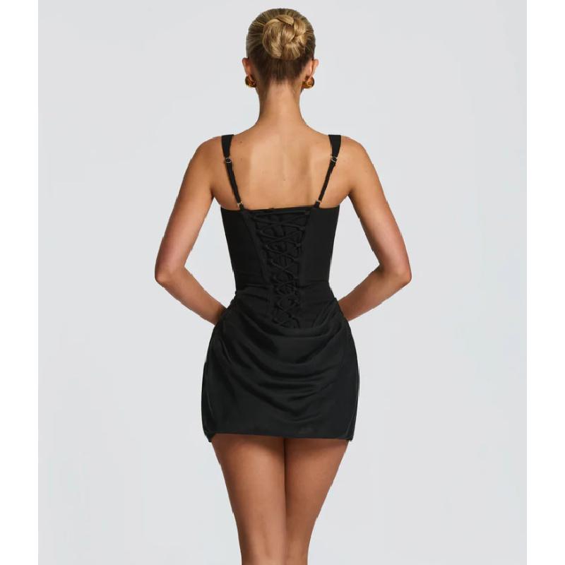 2026 New Women's Sexy Square Neck Sleeveless Bodycon Strap Waist-Cinching Short Dress