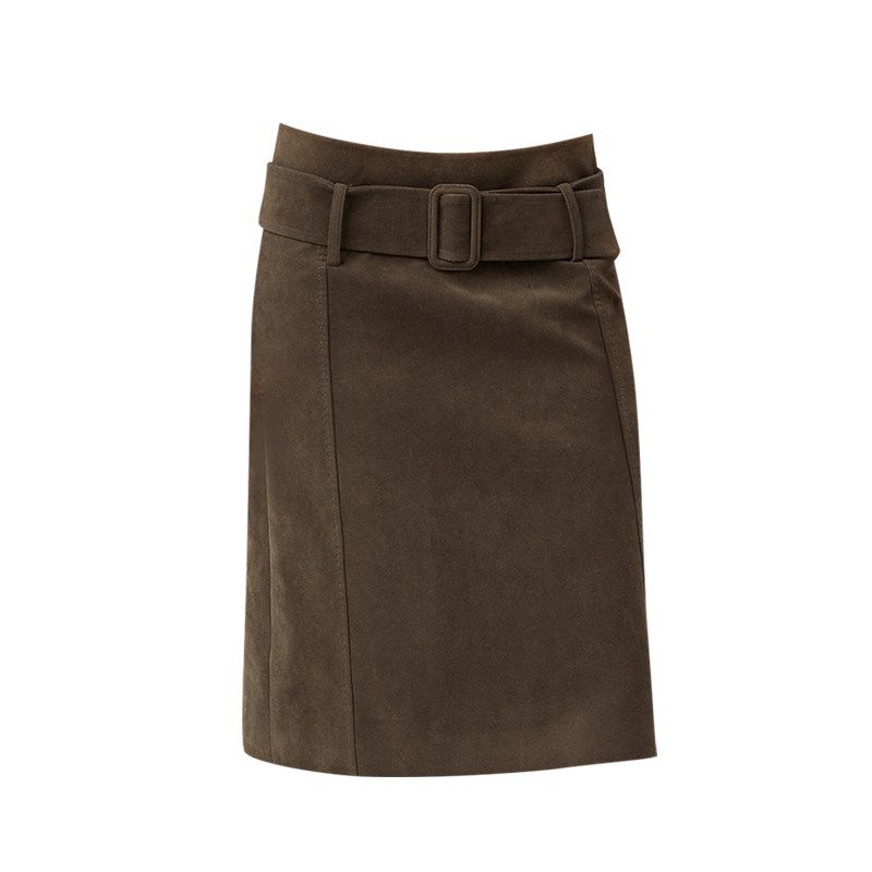 

American Retro Belt Skirt for Women, Early Spring New Style, Niche High-End Elegant Hip-Hugging Slimming Fashionable Skirt Tea Brown S