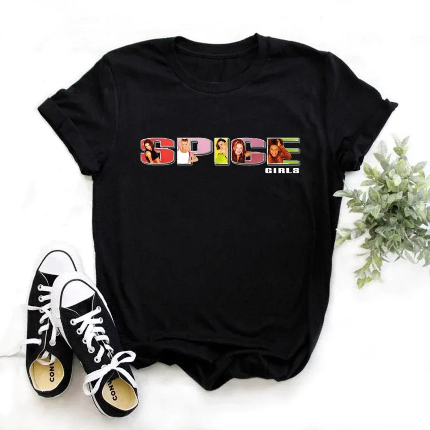 

Spice Girls Womens T Shirts Summer 2024 White Tshirt Femme Harajuku Shirt Camisetas Mujer Female T-Shirt Tops S чёрный