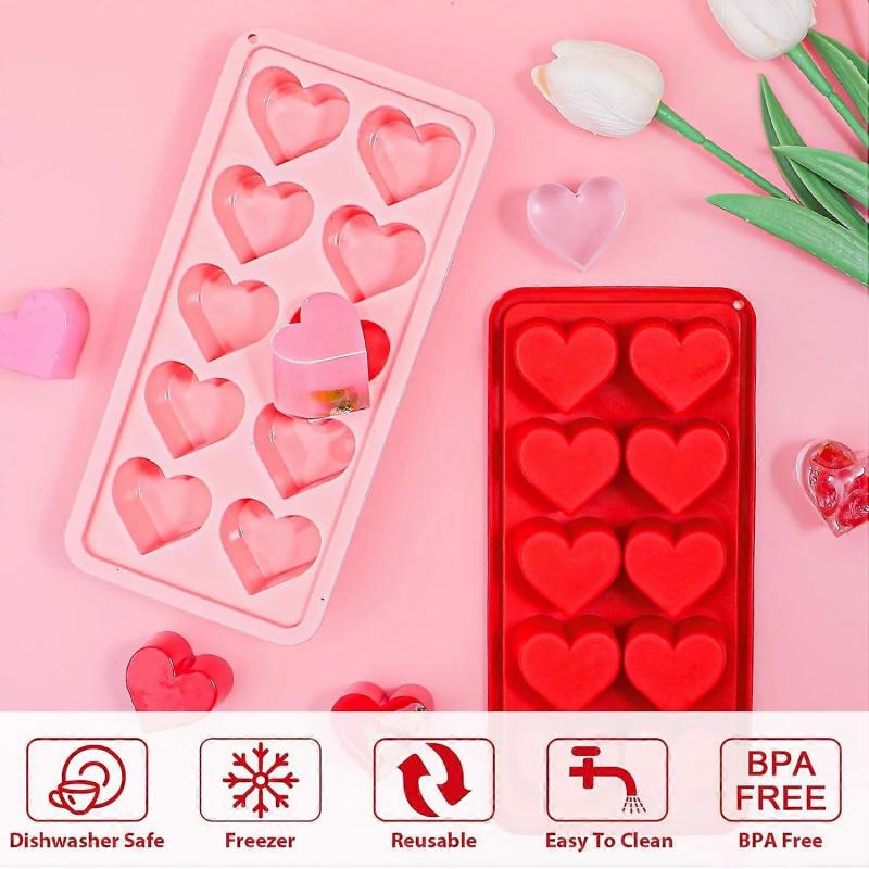 Heart Ice Cube Tray Silicone 2 Pcs Deep Heart Shape Ice Cube Moulds Love Heart Chocolate Mould for Valentine's Day