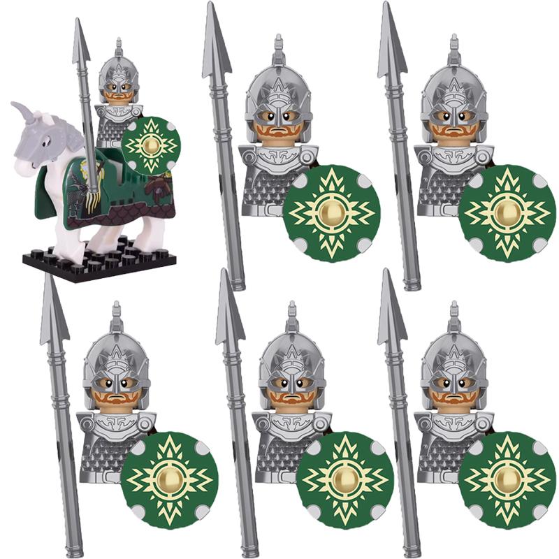 MOC Středověké Vojenské Stavební Kostky Elfský Bojovník Ork Rohan Gondor Rytíř Sada Postav Zvířecí Armáda Zbraň Luk Kuše Hračka