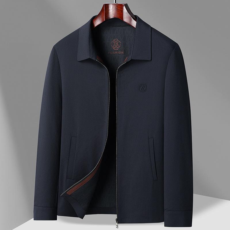 Spring and Summer New Nylon Elastic Milk Silk Lining Single Layer Thin Jacket Men's Middle-aged Lapel Casual Jacket