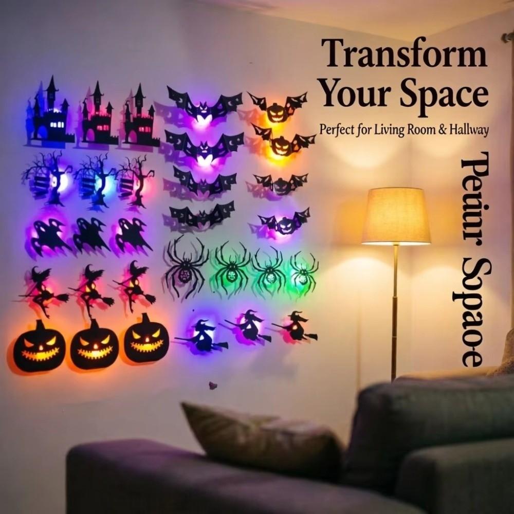3D Effect Night Light Stickers Hollow Cutout 3D Wall Decals New Halloween Wall Stickers  Home Decor
