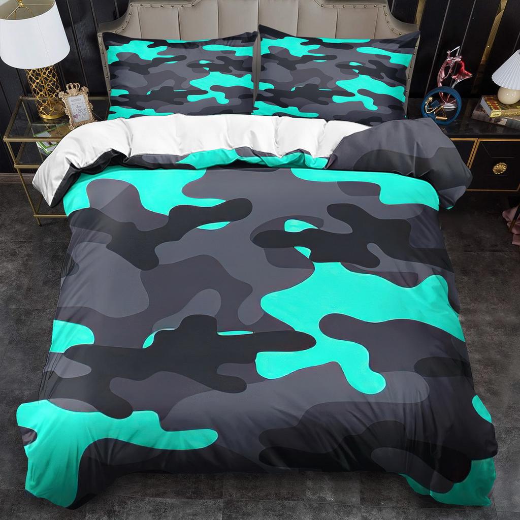 2/3Pcs Camouflage Print Duvet Cover Set 100% Polyester Soft Breathable Bedding With Pillowcases Machine Washable All Season