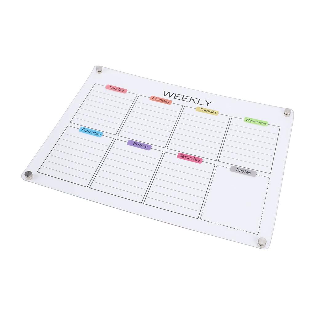 Clear Acrylic Weekly Planner with Magnets Color Label Refrigerator Dry Erase Board for Home Scheduling Office Work
