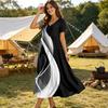 Women Loose Fit Bohemian Style Short Sleeve V Neck Dress with Gradient Floral Print Casual Summer Midi Dress