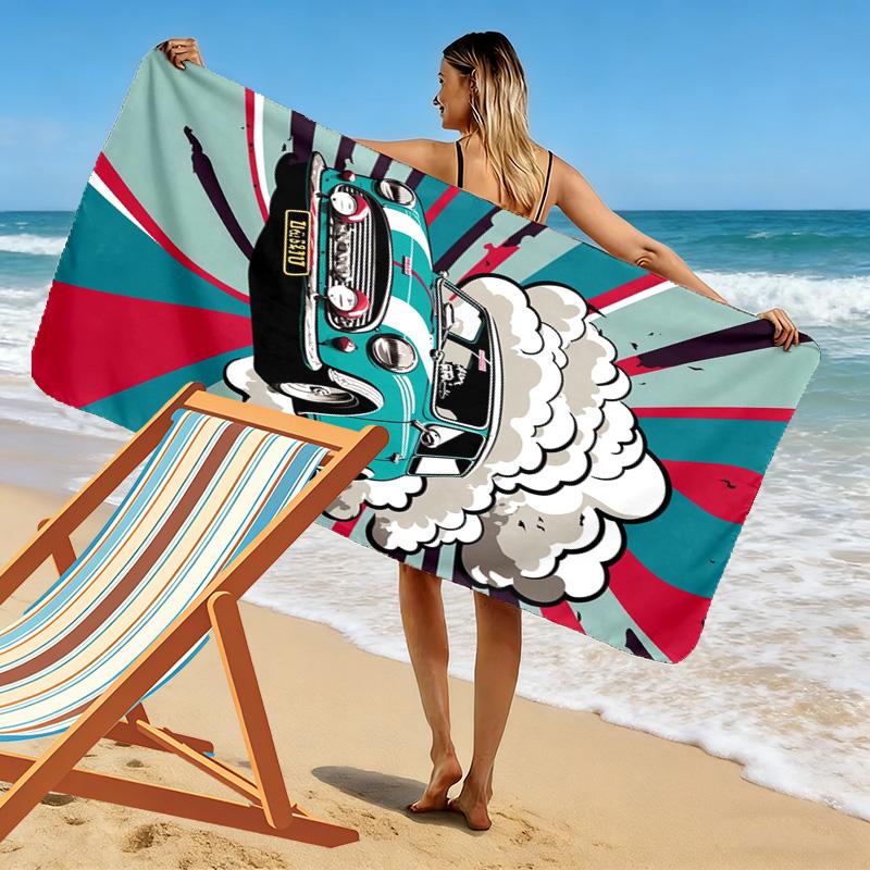 Vintage Cars 2D Flat Print Beach Towel, Large Soft Quick Dry Towel for Beach Camping Swimming.MSTJ0918616