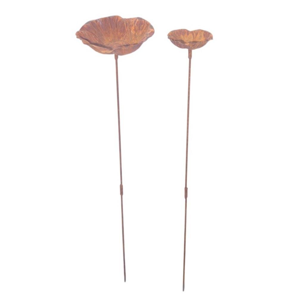 Flower Shape Metal Bird Bath Rusted Vintage Handcrafted Garden Birdbath Iron Art Rust-resistant Flower Garden Stake