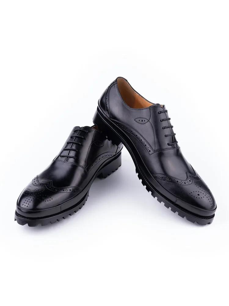

Fashion High Quality Genuine Leather Shoes Casual Business Oxfords Formal Dress Shoes Man Handmade Social Party Brogues Successful Shoe 47 чёрный