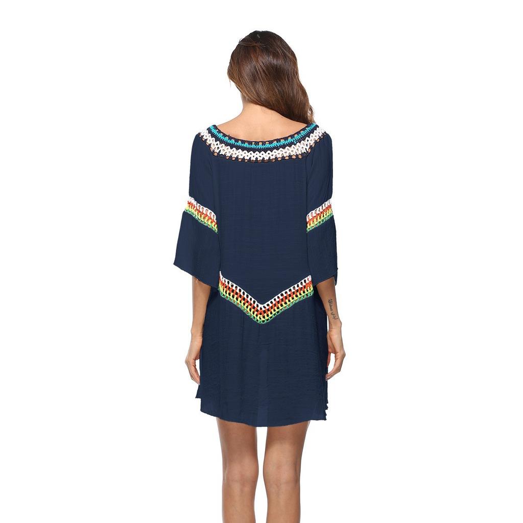 Літнє жіноче пляжне бікіні з прикриттям, в’язане гачком із квітами в етнічному стилі