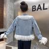 Denim Jacket Women's Western Style Fashion Lace Stitching Short Washed Beaded Jacket Top Small Fragrance