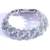 Hip Hop Jewelry 20mm Wide Silver and Blue CZ Iced Out Two Tone Miami Prong Cuban Chain Rhombus Bracelet