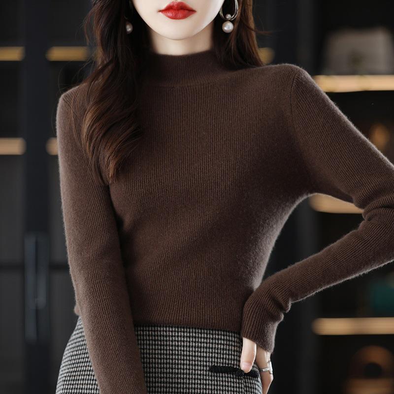 2023 Women's High Neck Pure Wool Knit Sweater - Autumn/Winter Base Layer