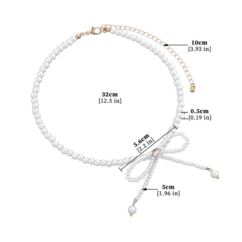 Bowknot Neckchain Girl Simple Imitation Pearls Choker Chain Aesthetic Jewellery