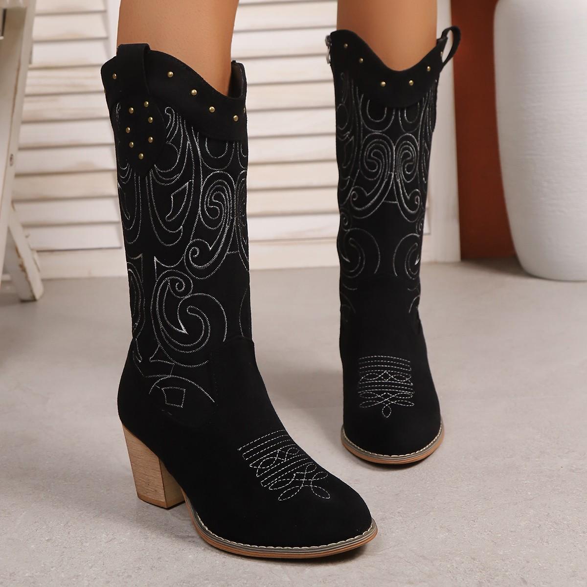 

Fashion Pointed-toed Boots 2025 Autumn and Winter New Internet Celebrity Fashion Retro Women s Mid-leg Boots 43